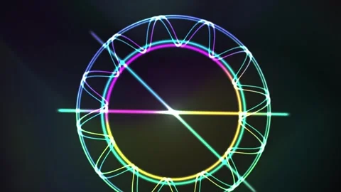 Neon glowing circular designs with intersecting lines and orbits. Stock Footage 336703373