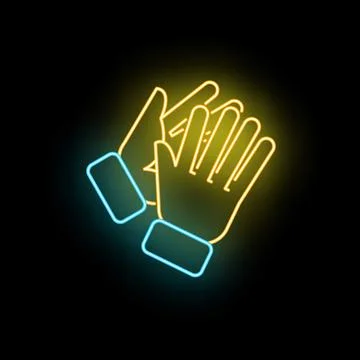 Neon glowing clapping hands symbolizing applause and support Stock Illustration
