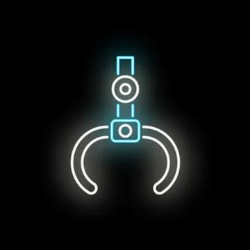 Neon glowing claw machine robotic arm icon Stock Illustration