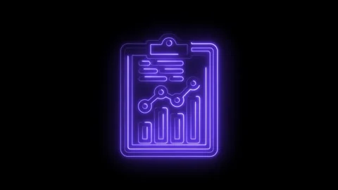 Neon glowing clipboard with financial chart graph progress bars and data an.. Stock Footage 346103336