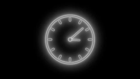 Neon Glowing Clock Animation, Countdown Timer Concept with Analog Clock Stock Footage 307874743