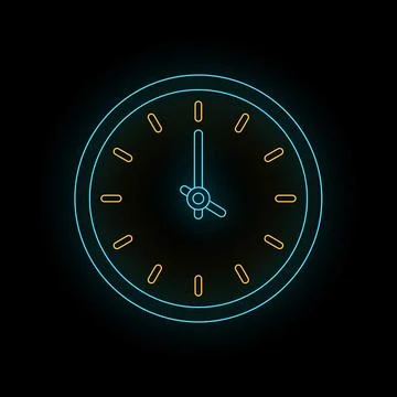 Neon glowing clock displaying deadline time concept Stock Illustration