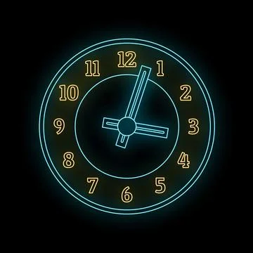 Neon glowing clock displaying time on dark background 스톡 일러스트