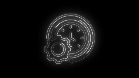 Neon glowing clock gear and circular arrow animation representing time Stockbeeldmateriaal 333953652