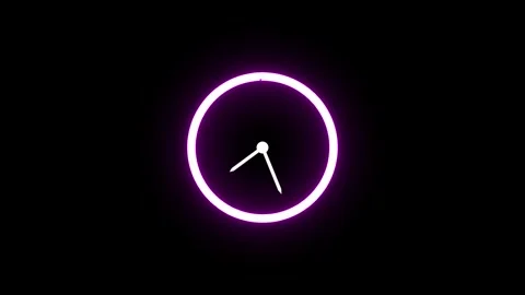 Neon Glowing Clock Icon Animation – Fast Rotating Motion Stock Footage 282577186