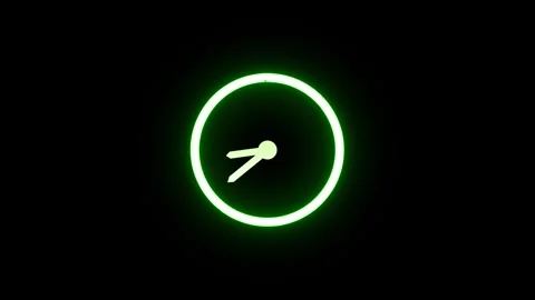 Neon Glowing Clock Icon Animation – Fast Rotating Motion Stock Footage 282577187