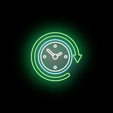 Neon glowing clock icon time management concept Stock Illustration