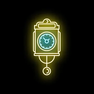 Neon glowing clock with pendulum icon Stock Illustration