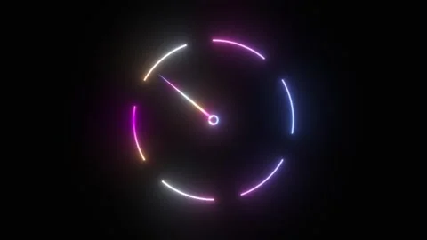 Neon Glowing Clock Rotating on a Black Background. Seamless Loop. 4K Stock Footage 310959559