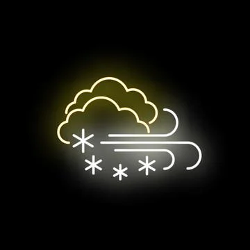 Neon glowing cloud blowing snow icon Stock Illustration