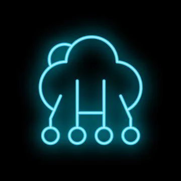 Neon glowing cloud computing icon on dark background Illustrazione stock