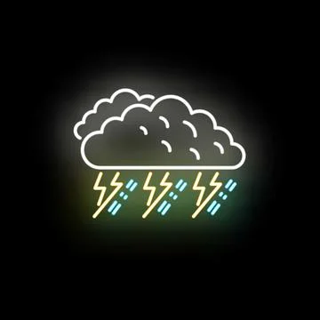 Neon glowing cloud showing thunderstorm weather forecast icon Stock Illustration