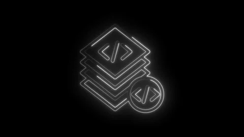 Neon glowing code brackets stacked layers icon symbolizing programming deve.. Stock Footage 346826126