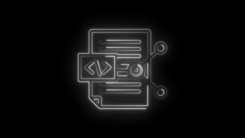 Neon glowing code document icon with data sharing network connections abstr.. Stock Footage 346826454