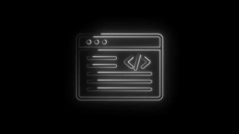 Neon glowing code editor window interface with programming symbols and line.. Video stock 346827095