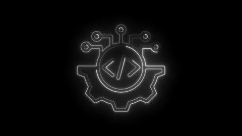 Neon glowing coding gear icon with circuit board connections representing s.. Stock Footage 346826270