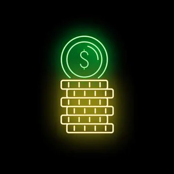 Neon glowing coin stack showing dollar symbol Stock Illustration