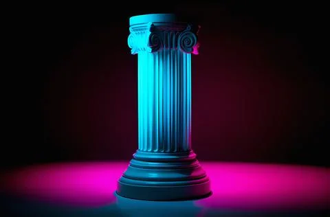 Neon glowing column pillar scene abstract in dark, science technology post punk Stock Illustration