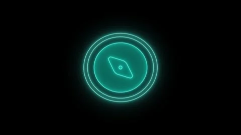 Neon glowing compass icon with spinning needle rotates on black background .. Stock Footage 345549502