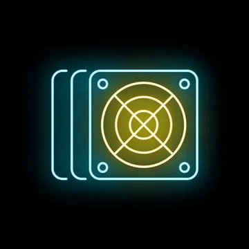 Neon glowing computer cooling fan icon design Stockillustratie