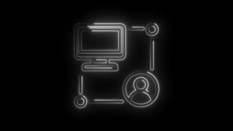 Neon glowing computer icon connected to user profile symbol digital network Stock Footage 333961365
