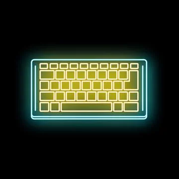 Neon glowing computer keyboard line art icon イラスト素材