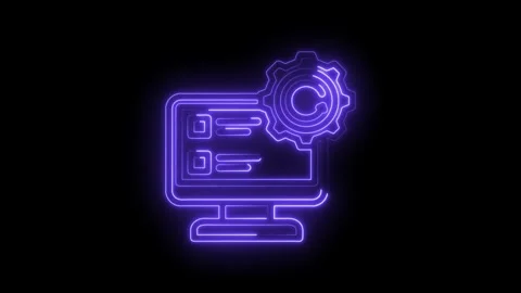 Neon glowing computer screen with checklist and gear icon representing digital Stock Footage 333963818