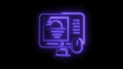 Neon glowing computer screen display and mouse icon animation on black 스톡 동영상 330776780