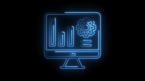 Neon glowing computer screen displaying business analytics and development with Stock Footage 322981918
