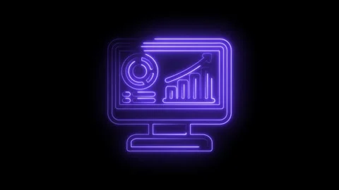 Neon glowing computer screen displaying financial charts and graphs with upward 스톡 동영상 333959149
