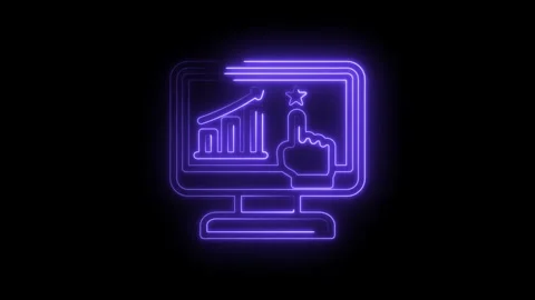 Neon glowing computer screen displaying upward trending bar graph and star icon 스톡 동영상 333959753