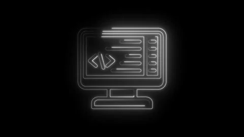 Neon glowing computer screen displaying code and programming symbols abstra.. Video stock 346825924