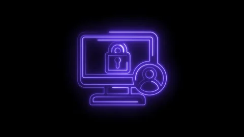 Neon glowing computer screen with padlock and user icon symbolizing digital.. Stock Footage 346122350