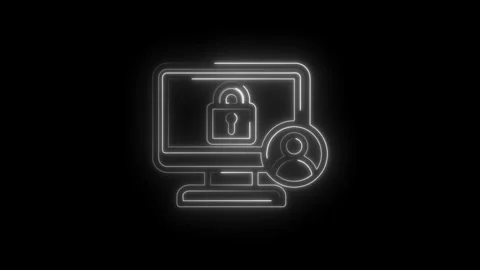 Neon glowing computer screen with padlock icon and user profile symbol on b.. Stock Footage 346122413