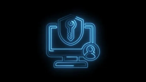 Neon glowing computer screen with shield key and user icon digital security.. Stock Footage 346122083