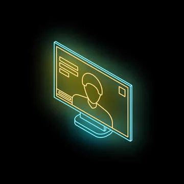 Neon glowing computer screen showing user profile on black background Stock Illustration