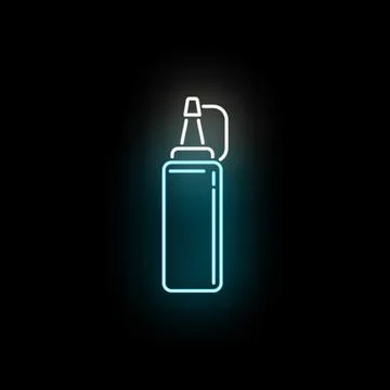 Neon glowing condiment sauce bottle line icon Stock Illustration