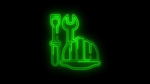 Neon glowing construction tools animation Stock Footage 323344948