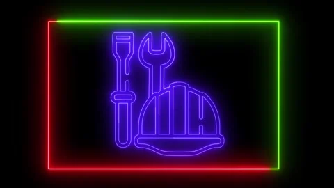 Neon glowing construction tools animation Stock Footage 323345167
