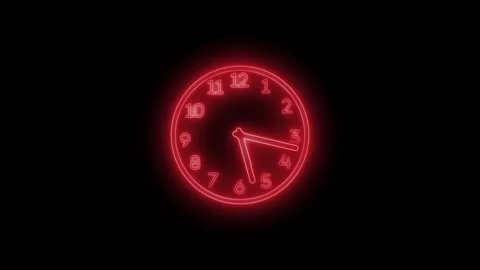 Neon glowing Countdown Clock Motion Graphic with Rotating Analog Hands Stock Footage 337018181