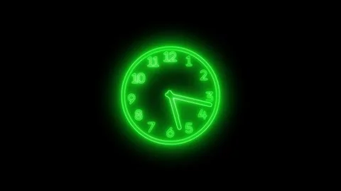 Neon glowing Countdown Clock Motion Graphic with Rotating Analog Hands Stock Footage 337018272