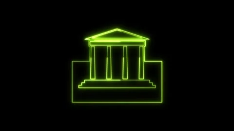 Neon glowing courthouse icon animation on dark background video. 库存影片 337081947