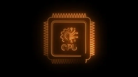 Neon glowing cpu processing data, computer chip, microprocessor motion grap.. Видео 338287994