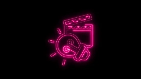 Neon glowing creative idea filmmaking with clapper board animation on black.. Stock Footage 312316997