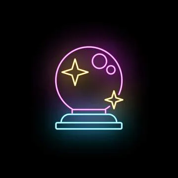 Neon glowing crystal ball predicting future magic 스톡 일러스트