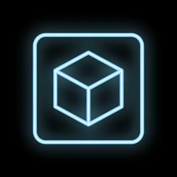 Neon glowing cube icon on black background Stock Illustration