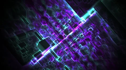 Neon Glowing Cubes in Abstract Cyber Grid for Futuristic Motion Graphics Ba.. Stock Footage 343736368