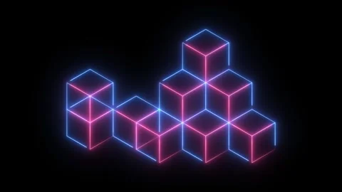 Neon glowing cubes abstract structure on black background Stock Footage 346972440