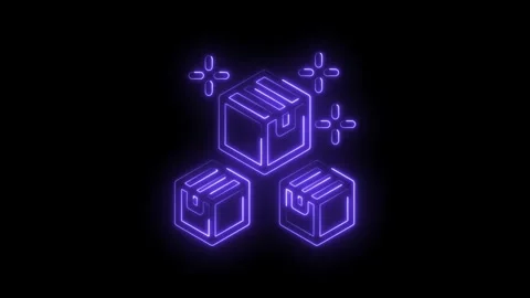 Neon glowing cubes and directional pad icons on black background abstract t.. Stock Footage 346131639