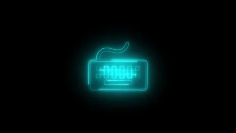 Neon glowing cyan computer keyboard icon animation in black background Vidéo 269498976